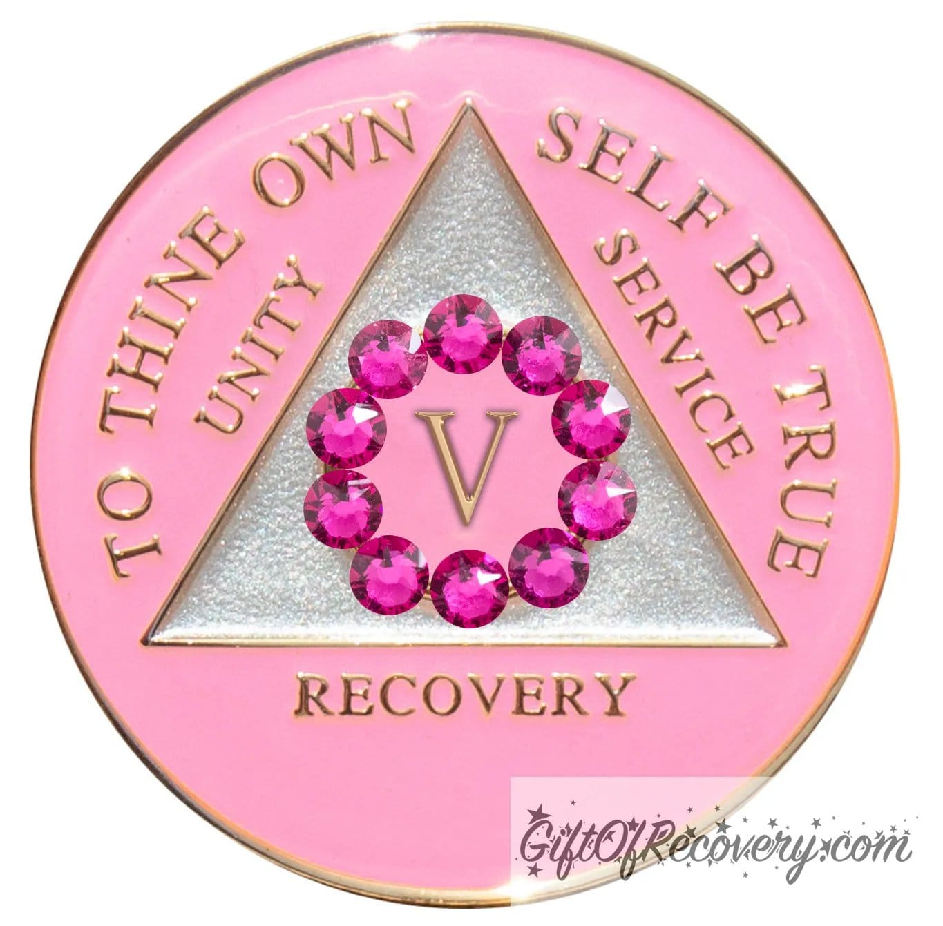 Sobriety Chip AA Unity Pink Crystallized 5