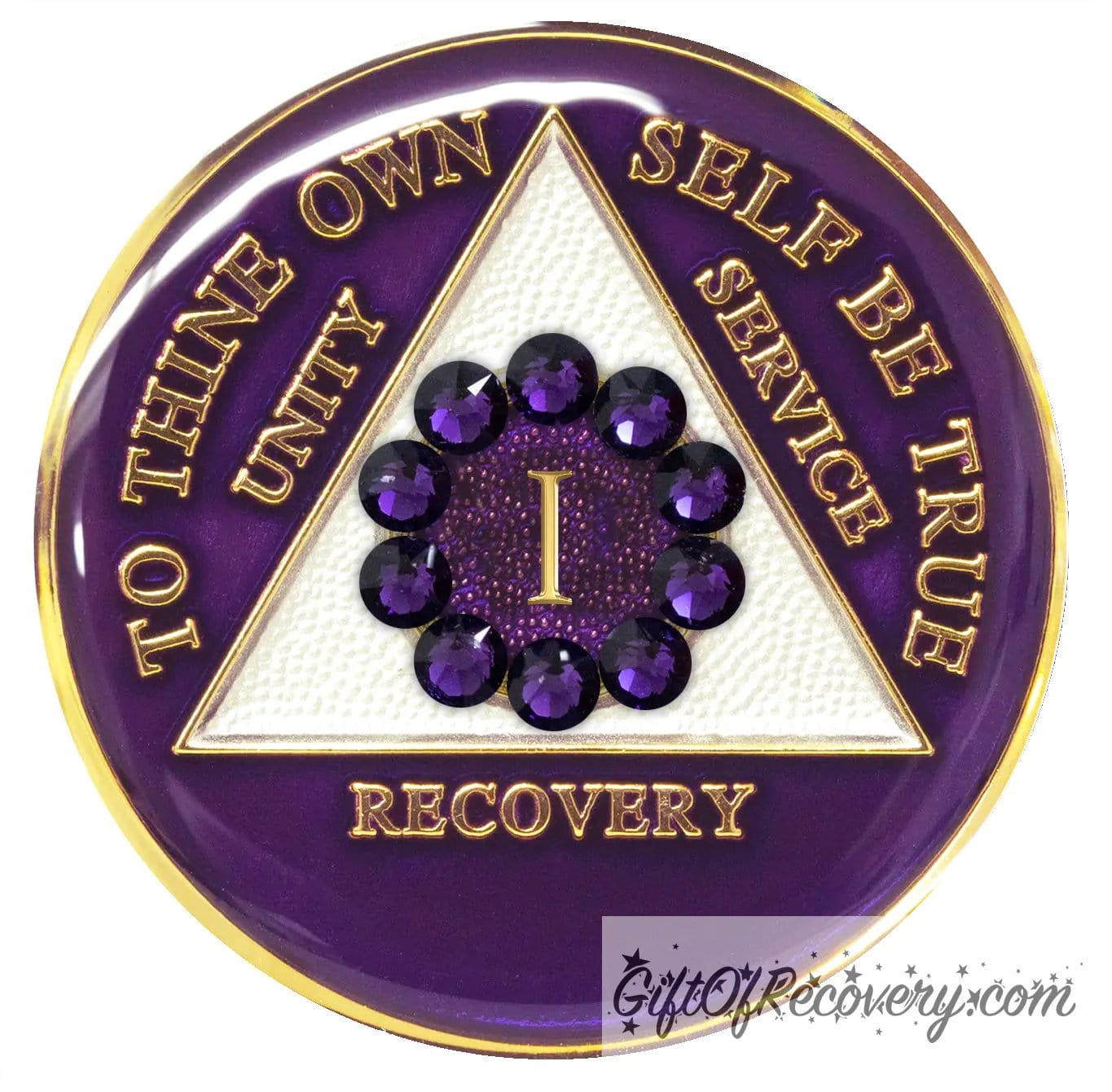 Sobriety Chip AA Unity Purple Crystallized 1 Year