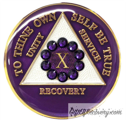 Sobriety Chip AA Unity Purple Crystallized 10 Years