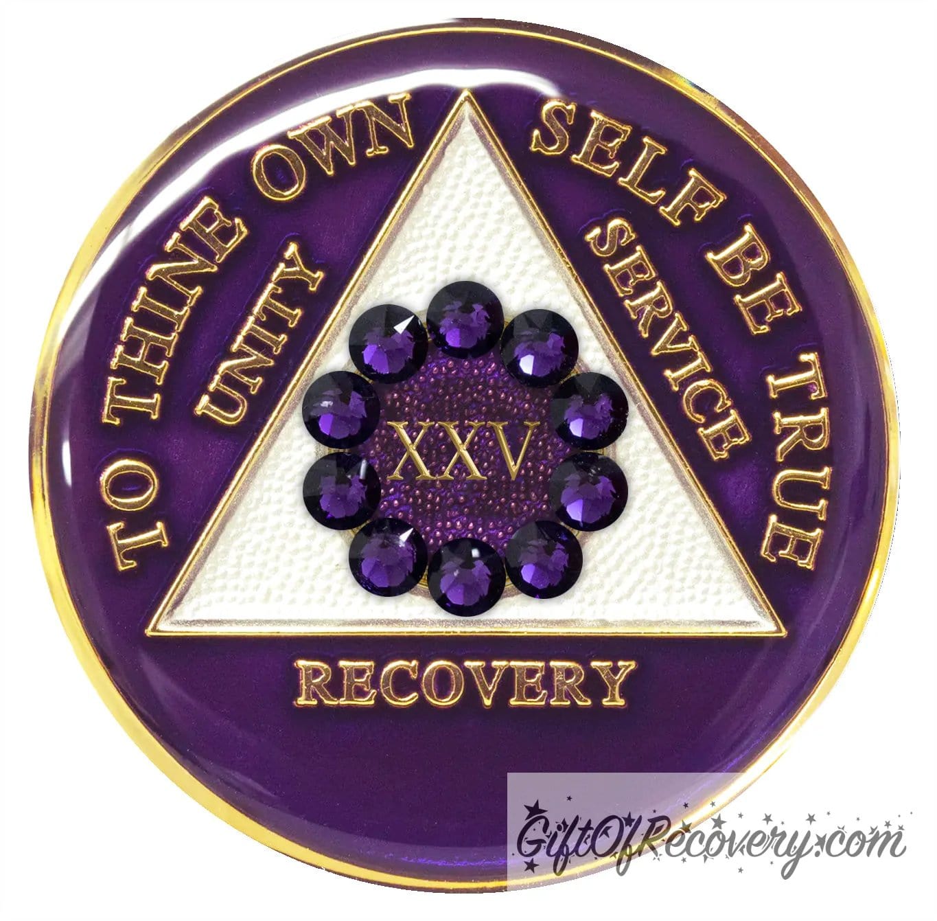 Sobriety Chip AA Unity Purple Crystallized 25 Years