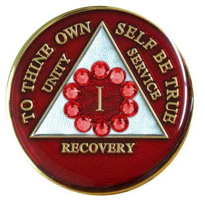 Sobriety Chip AA Unity Red Crystallized 1