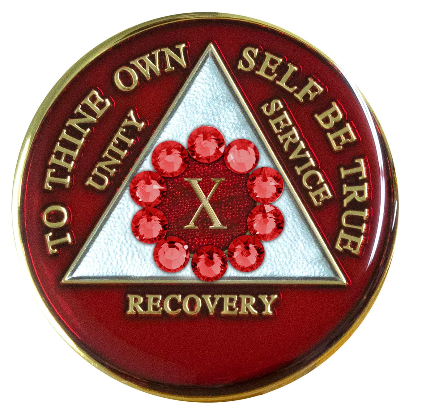 Sobriety Chip AA Unity Red Crystallized 10