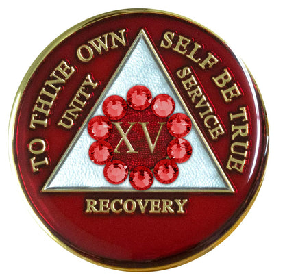 Sobriety Chip AA Unity Red Crystallized 15