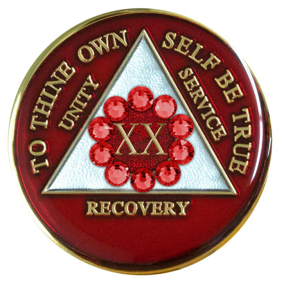 Sobriety Chip AA Unity Red Crystallized 20