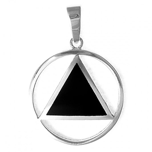 Sterling Silver, AA Symbol Pendant With Black Enamel Inlay, Large Size