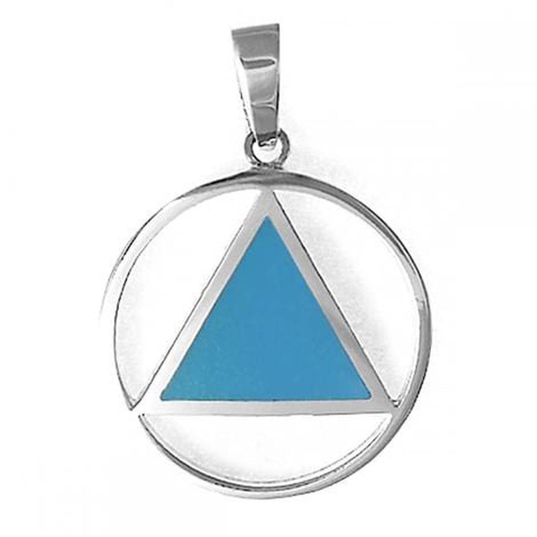 Sterling Silver, AA Symbol Pendant With Blue Enamel Inlay, Large Size