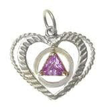 Load image into Gallery viewer, Sterling Silver, AA Symbol Set In A Open Heart, Available In 3 Different 5Mm Cubic Zirconia Triangle Stones Dark Purple
