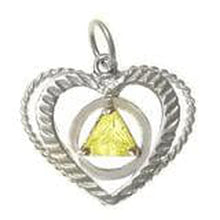 Load image into Gallery viewer, Sterling Silver, AA Symbol Set In A Open Heart, Available In 3 Different 5Mm Cubic Zirconia Triangle Stones Yellow
