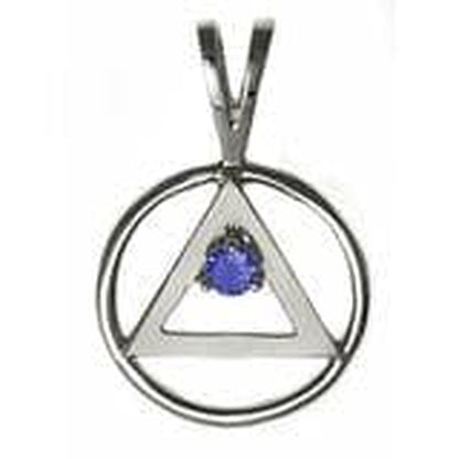 Sterling Silver ,Alcoholics Anonymous  Pendant With 3Mm Cz Stone Dark Blue