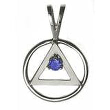 Load image into Gallery viewer, Sterling Silver ,Alcoholics Anonymous  Pendant With 3Mm Cz Stone Dark Blue
