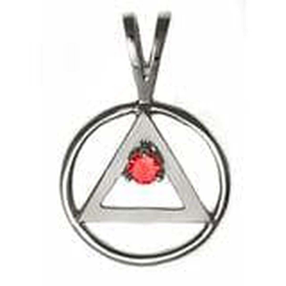 Sterling Silver ,Alcoholics Anonymous  Pendant With 3Mm Cz Stone Red
