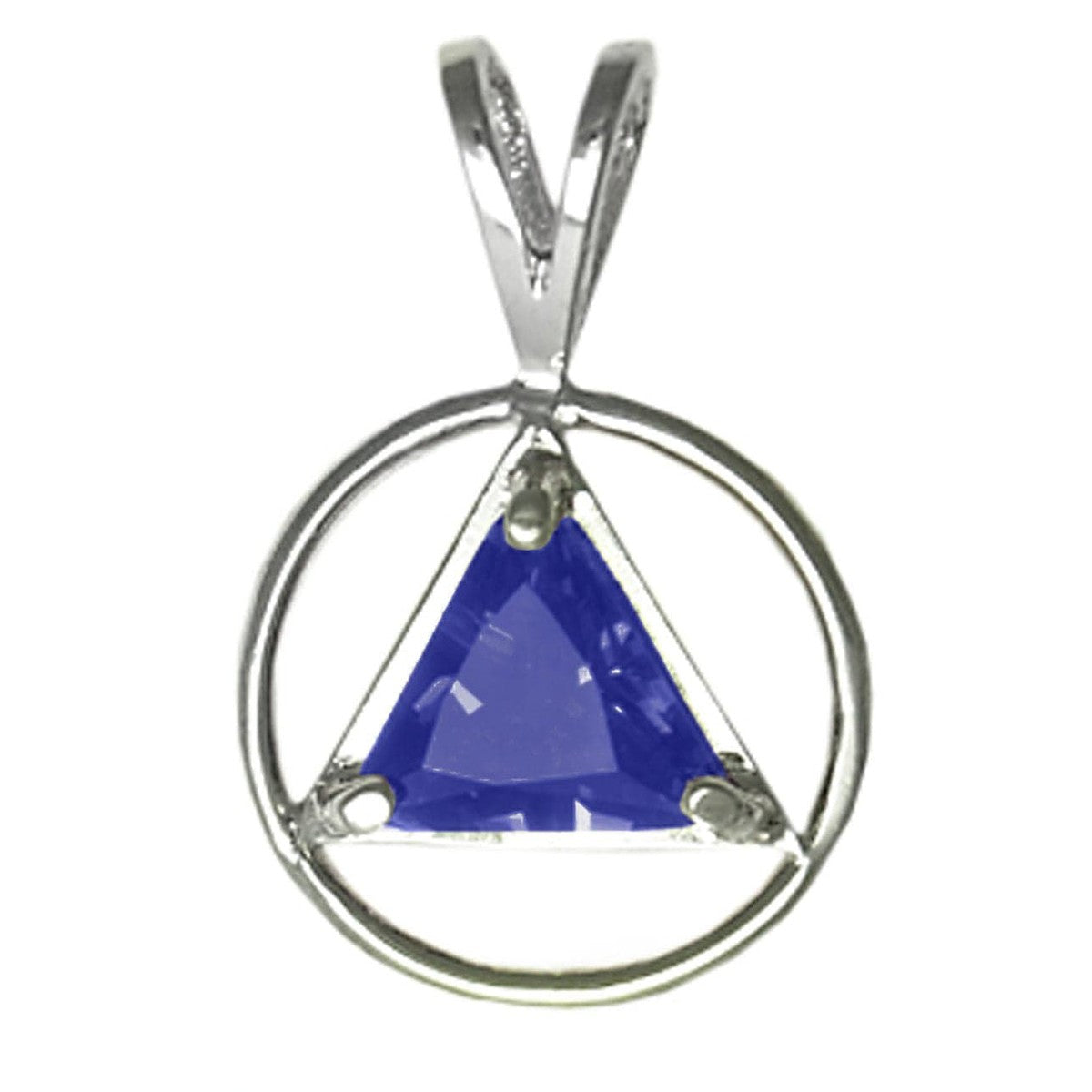 Sterling Silver, Alcoholics Anonymous Pendant With Colored  Cubic Zirconia Triangle BLUE