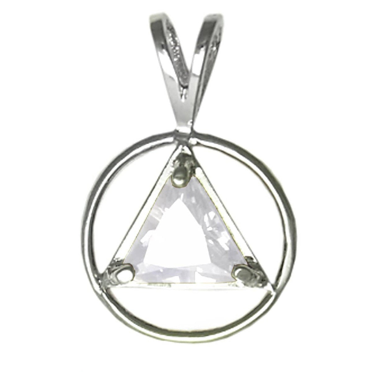 Sterling Silver, Alcoholics Anonymous Pendant With Colored  Cubic Zirconia Triangle CLEAR