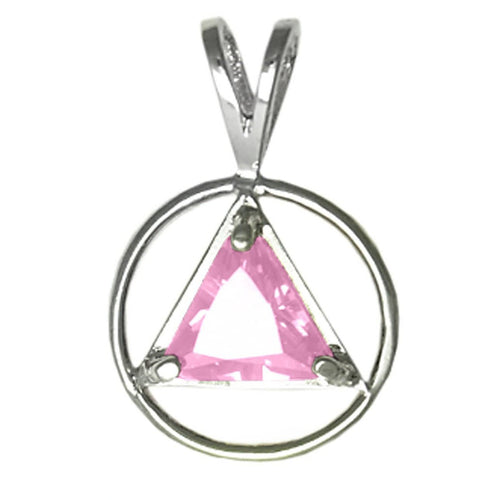 Sterling Silver, Alcoholics Anonymous Pendant With Colored  Cubic Zirconia Triangle PINK
