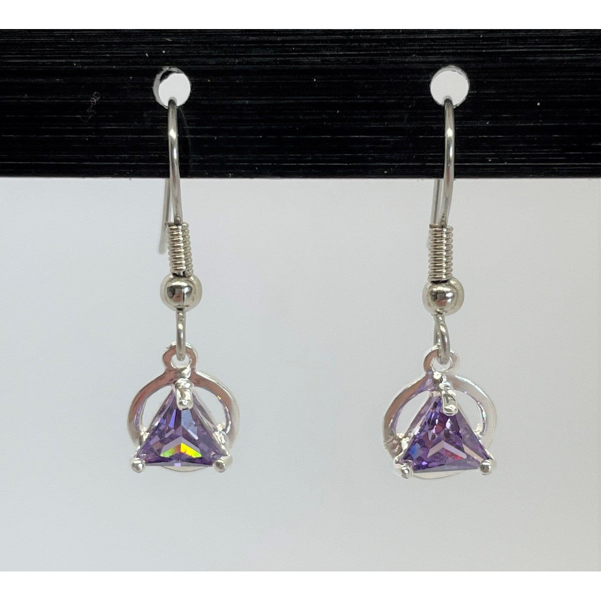 Sterling Silver, Alcoholics Anonymous Symbol Earrings, Available In 3 Different 5Mm Triangle Colored Cz Stones
