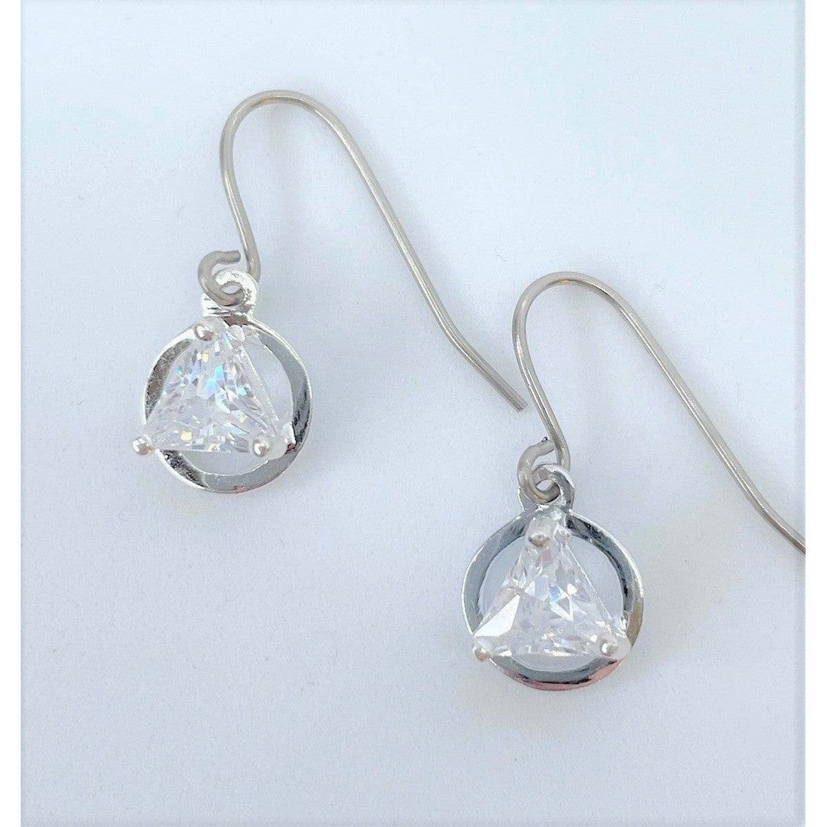 Sterling Silver, Alcoholics Anonymous Symbol Earrings, Available In 3 Different 5Mm Triangle Colored Cz Stones Clear