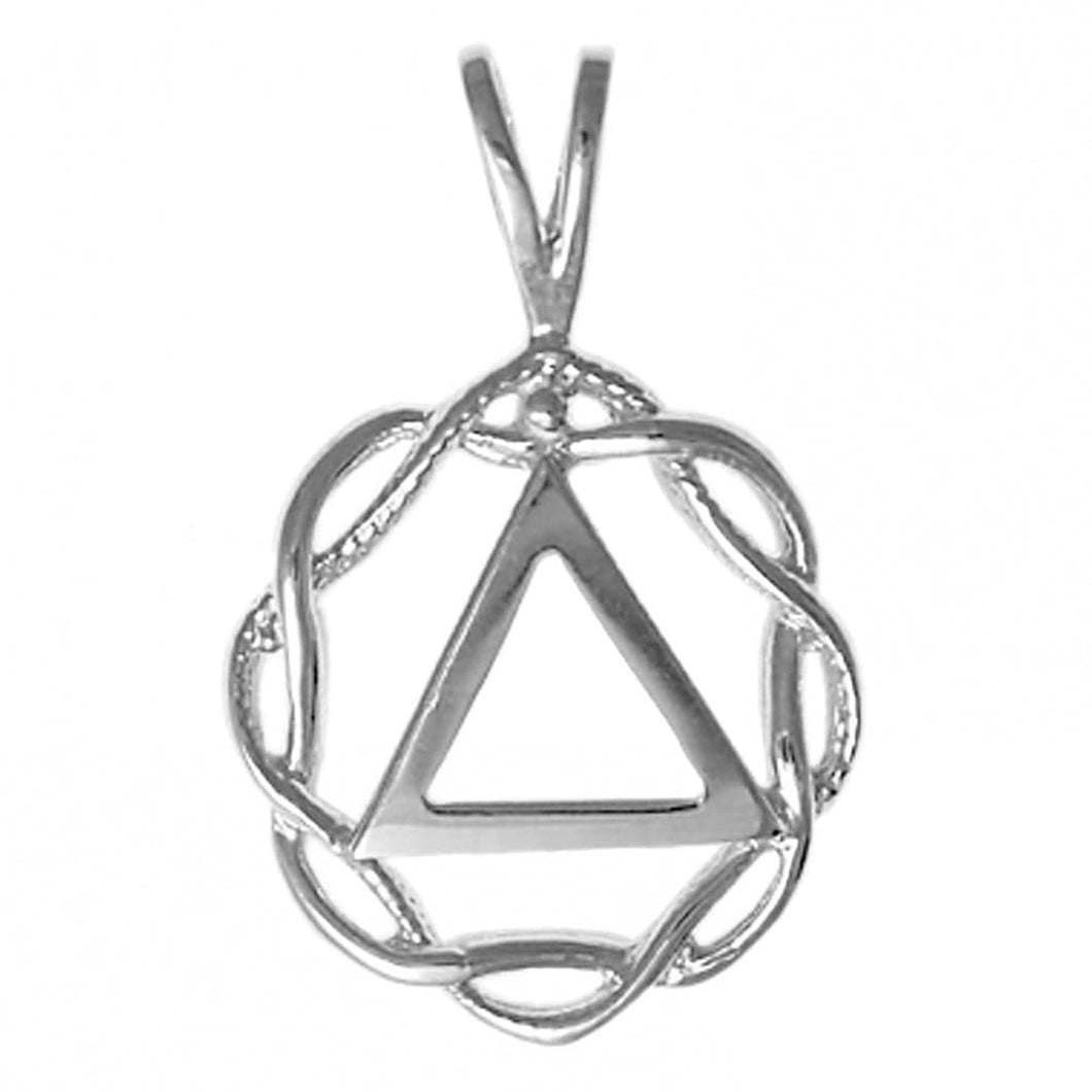 Sterling Silver, Alcoholics Anonymous Symbol In A Basket Weave Circle