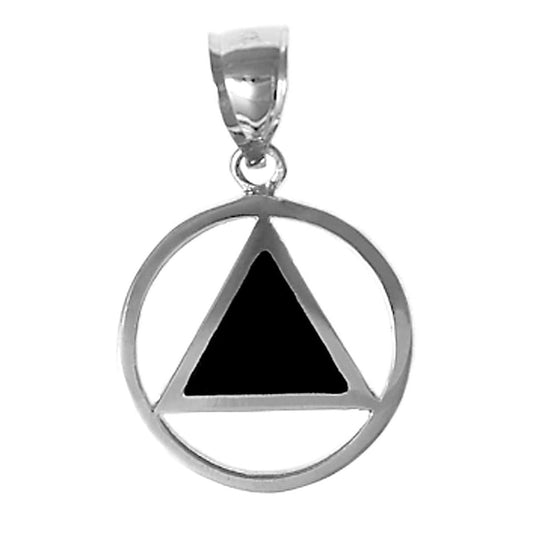 Sterling Silver, Alcoholics Anonymous Symbol Pendant With Black Enamel Inlay
