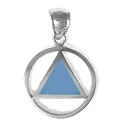 Sterling Silver, Alcoholics Anonymous Symbol Pendant With Turquoise Blue Enamel Inlay Blue