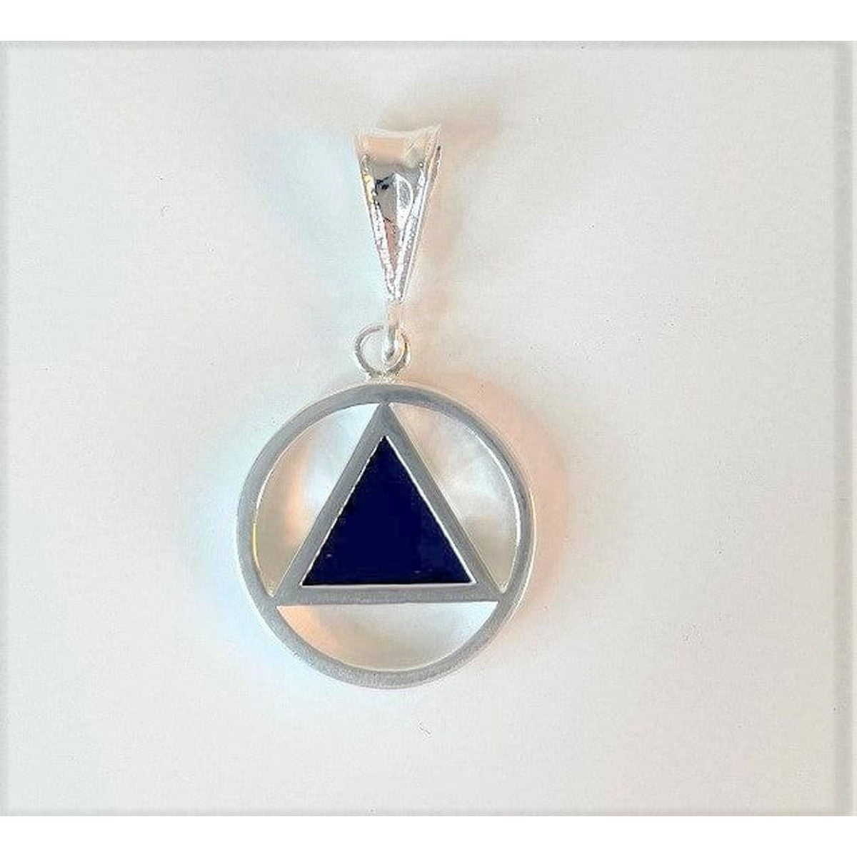Sterling Silver, Alcoholics Anonymous Symbol Pendant With Turquoise Blue Enamel Inlay Dark Blue