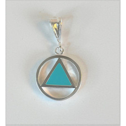 Sterling Silver, Alcoholics Anonymous Symbol Pendant With Turquoise Blue Enamel Inlay Turquoise