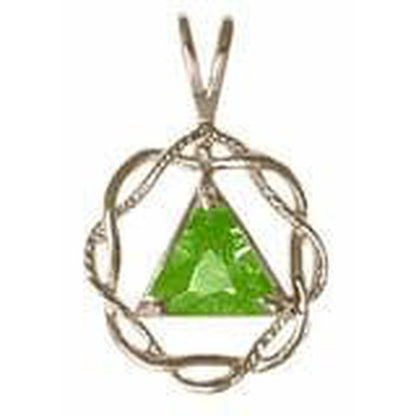 Sterling Silver, Basket Weave Style Alcoholics Anonymous  Pendant Green