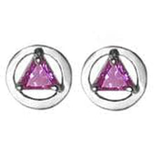 Load image into Gallery viewer, Sterling Silver Earrings, Available In 3 Different 5Mm Triangle Colored Cz Dark Purple
