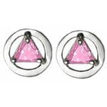 Load image into Gallery viewer, Sterling Silver Earrings, Available In 3 Different 5Mm Triangle Colored Cz Pink
