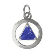 Load image into Gallery viewer, Sterling Silver, Medium Size, Available In 3 Different 6Mm Triangle Colored Cz Stones dark blue
