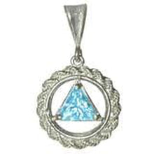 Load image into Gallery viewer, Sterling Silver, Medium Size, Rope Style Circle, Available In 2 Different 8Mm Triangle Colored Cz Stones Light Blue
