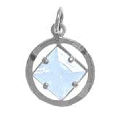 Sterling Silver, NA Symbol Pendant With 3 Different 8Mm Square Colored Cz Stones Light Blue