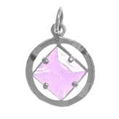 Sterling Silver, NA Symbol Pendant With 3 Different 8Mm Square Colored Cz Stones Light Purple