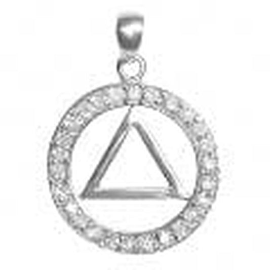 Sterling Silver Pendant, Alcoholics Anonymous Symbol In A Circle Of 26 Cz's