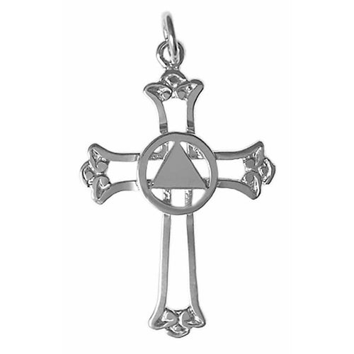 Sterling Silver Pendant ,Alcoholics Anonymous  Symbol With Solid Triangle Set In A Open Cross