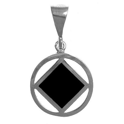 Sterling Silver Pendant, Narcotics Anonymous Symbol Square With Black Enamel Inlay, Medium Size