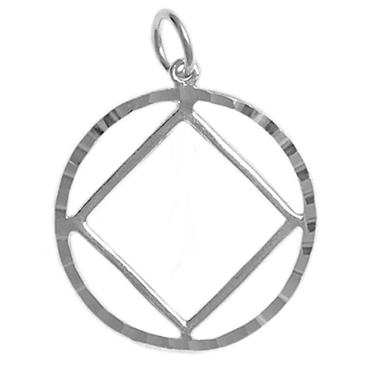 Sterling Silver Pendant, Narcotics Anonymus Symbol In A Diamond Cut Circle, Large Size