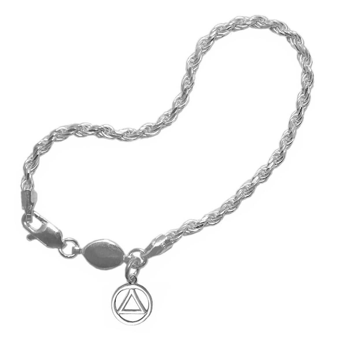 Sterling Silver Rope Style Bracelet With Alcoholics Anonymous  Charm, 7"