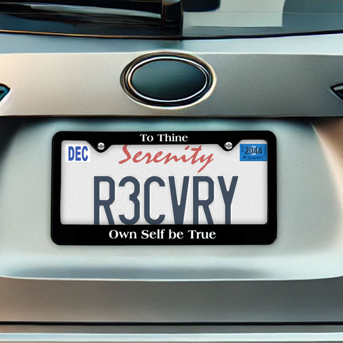 "To Thine, Own Self Be True" Recovery Related Plastic Auto License Plate Frame,