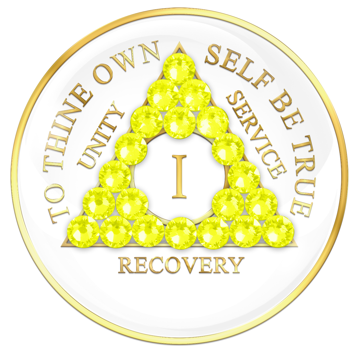 AA Sobriety Chip White with Neon Yellow Crystals