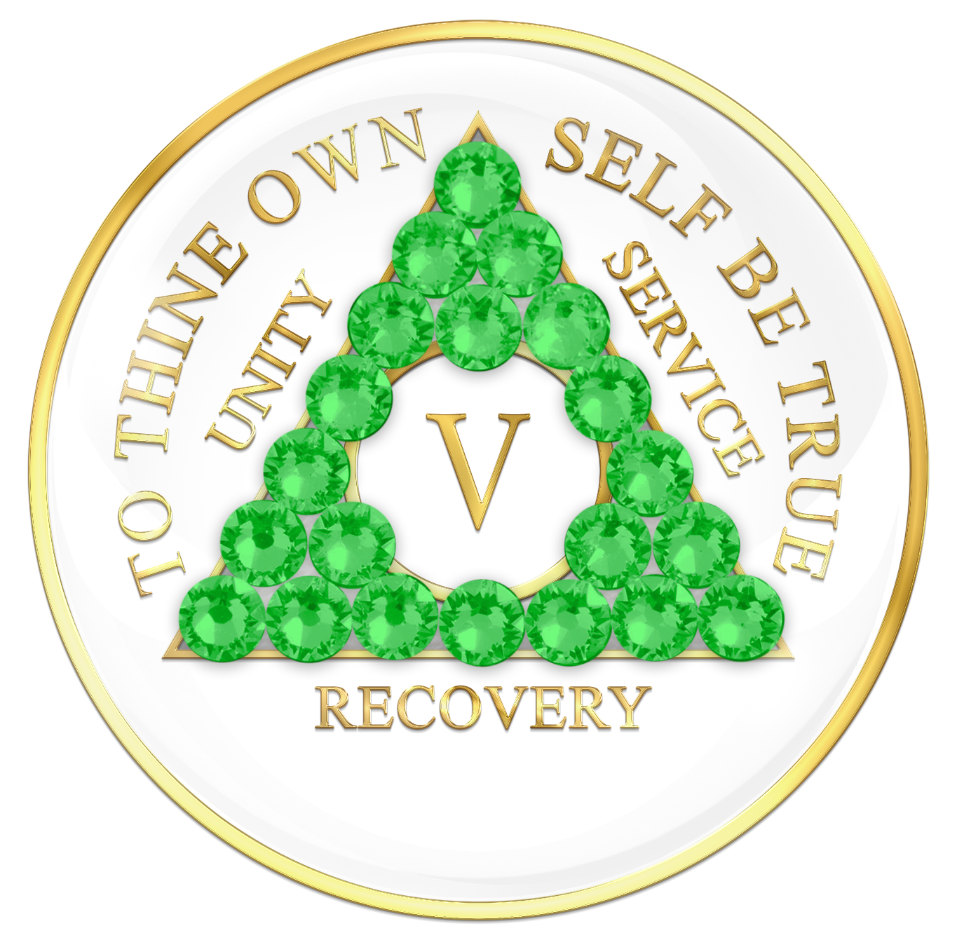 AA Sobriety Chip White with Neon Green Crystals