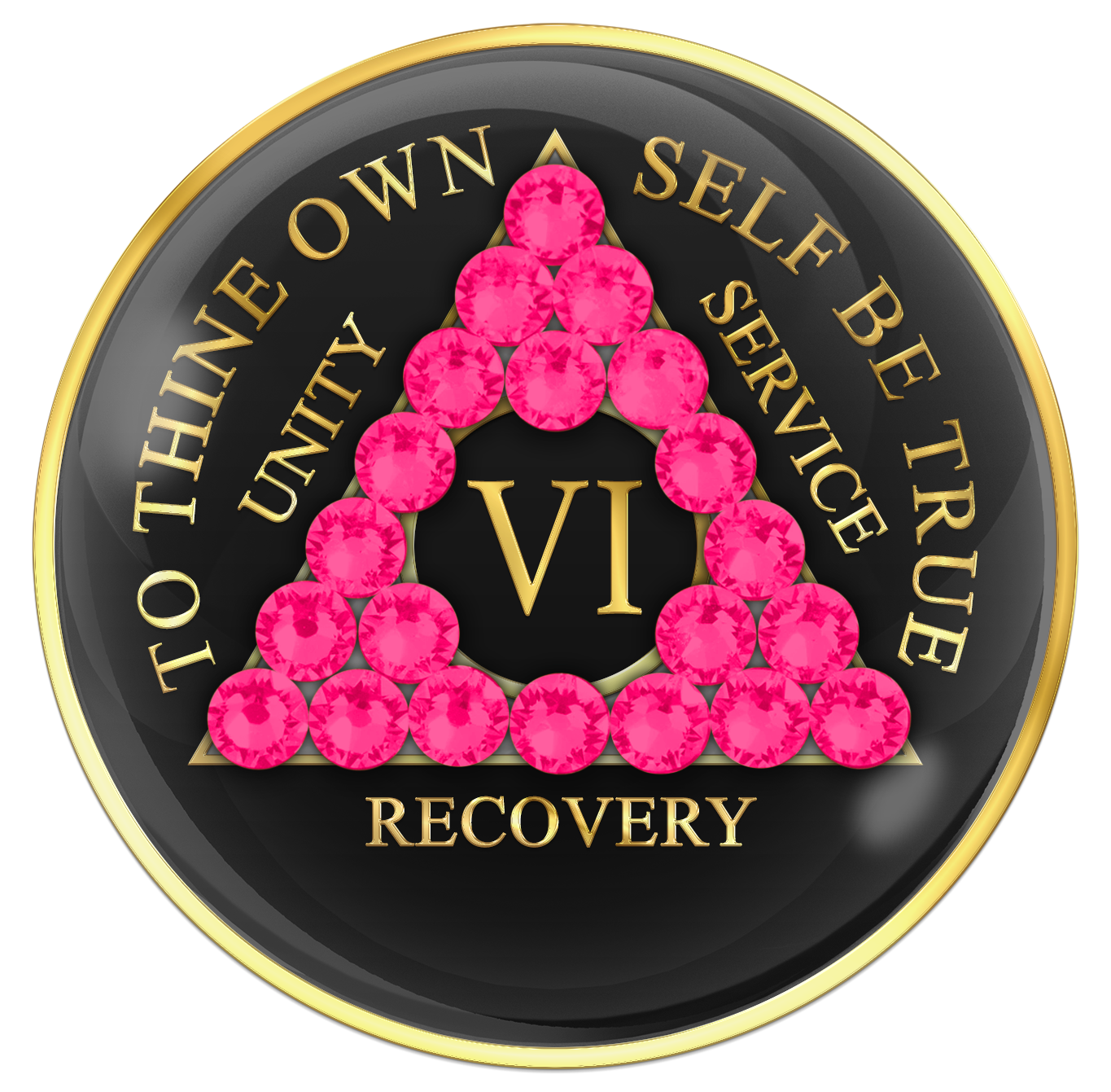 AA Sobriety Chip Black with Neon Pink Crystals