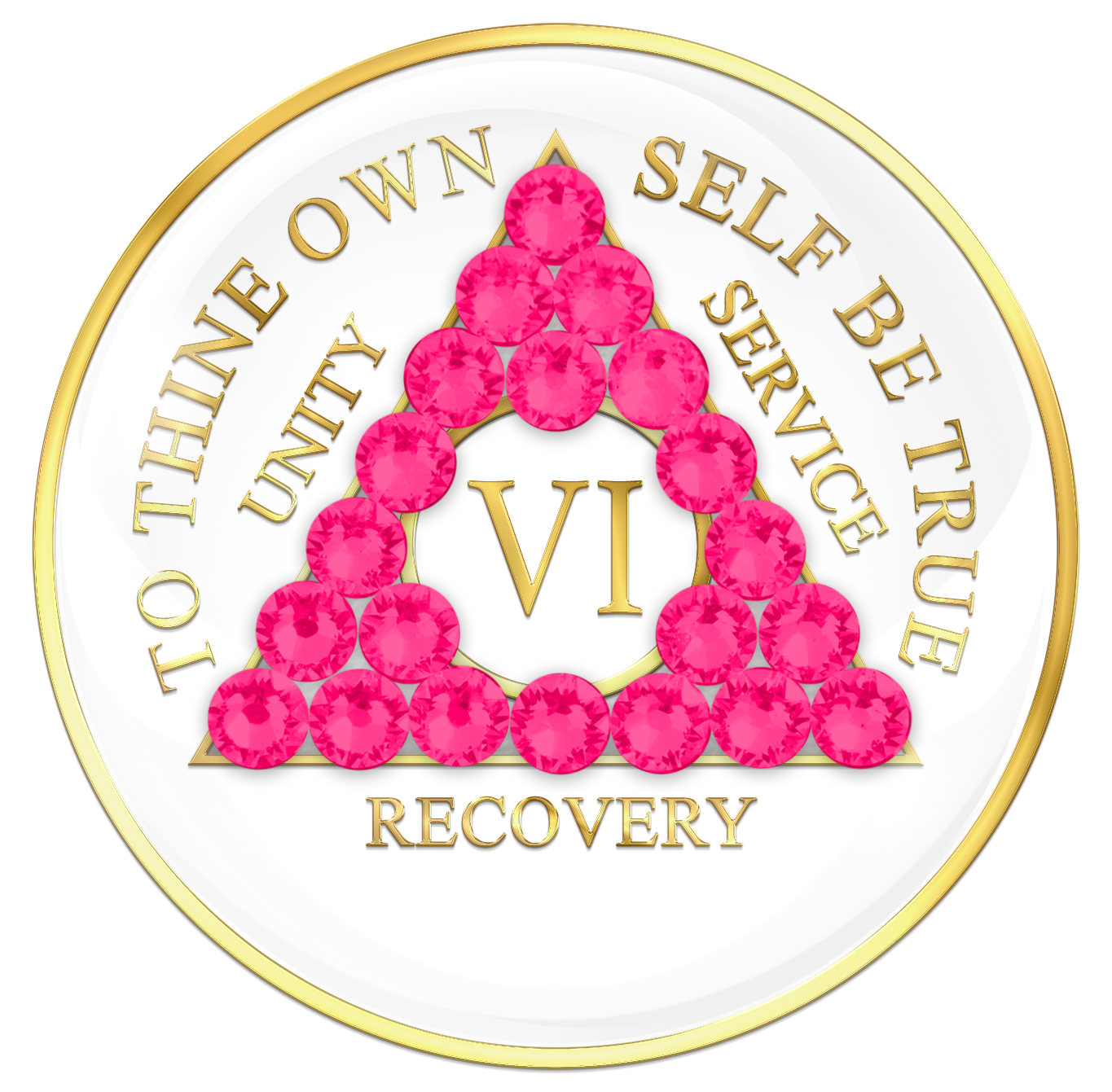 AA Sobriety Chip White with Neon Pink Crystals