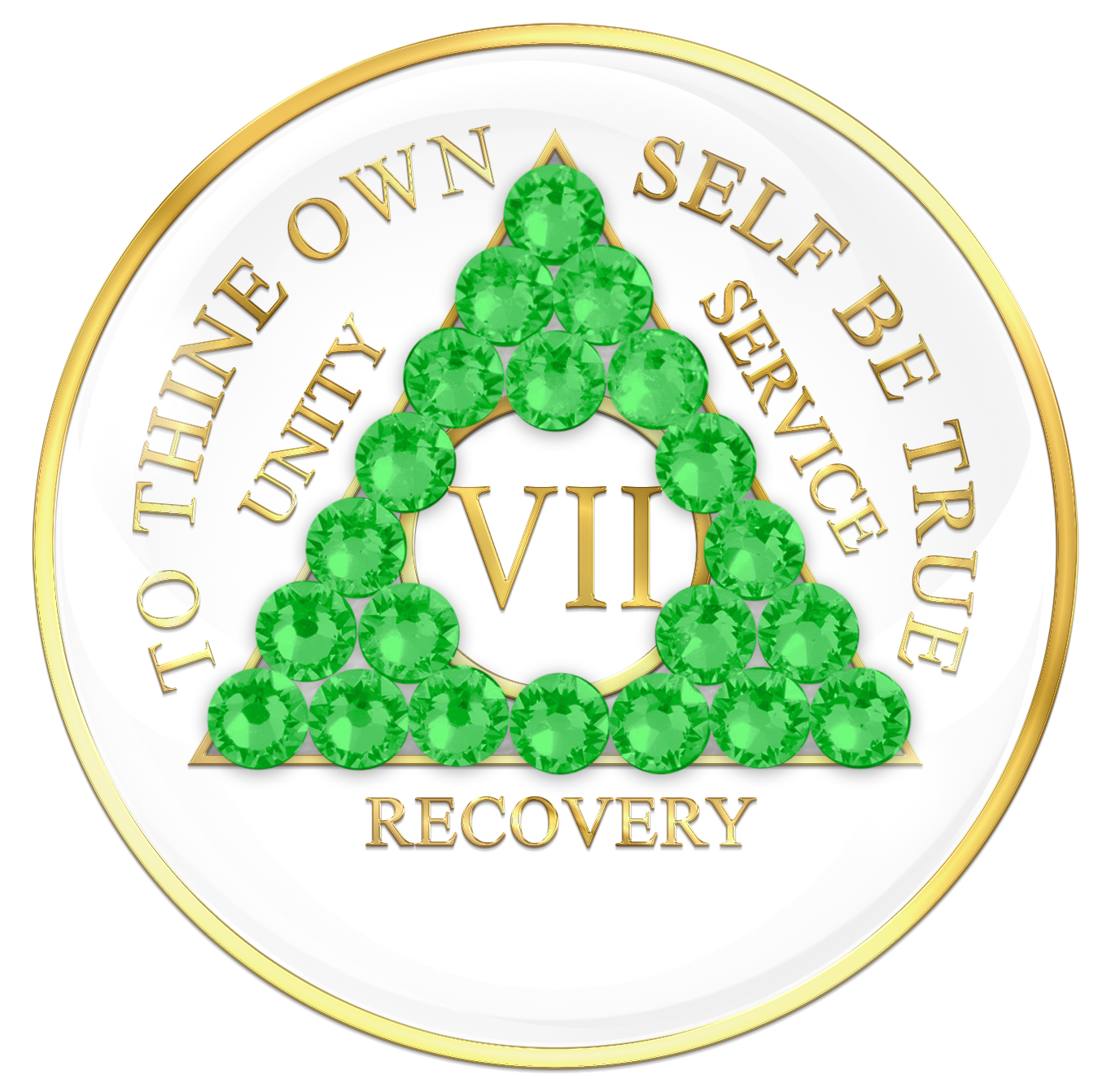AA Sobriety Chip White with Neon Green Crystals