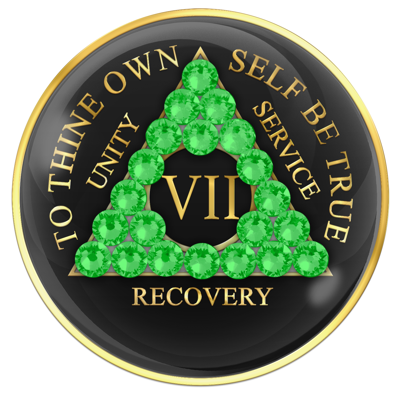 AA Sobriety Chip Black with Neon Green Crystals