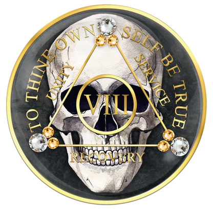 Skull AA Medallion with Gold CZ Crystals Years 1 - 20