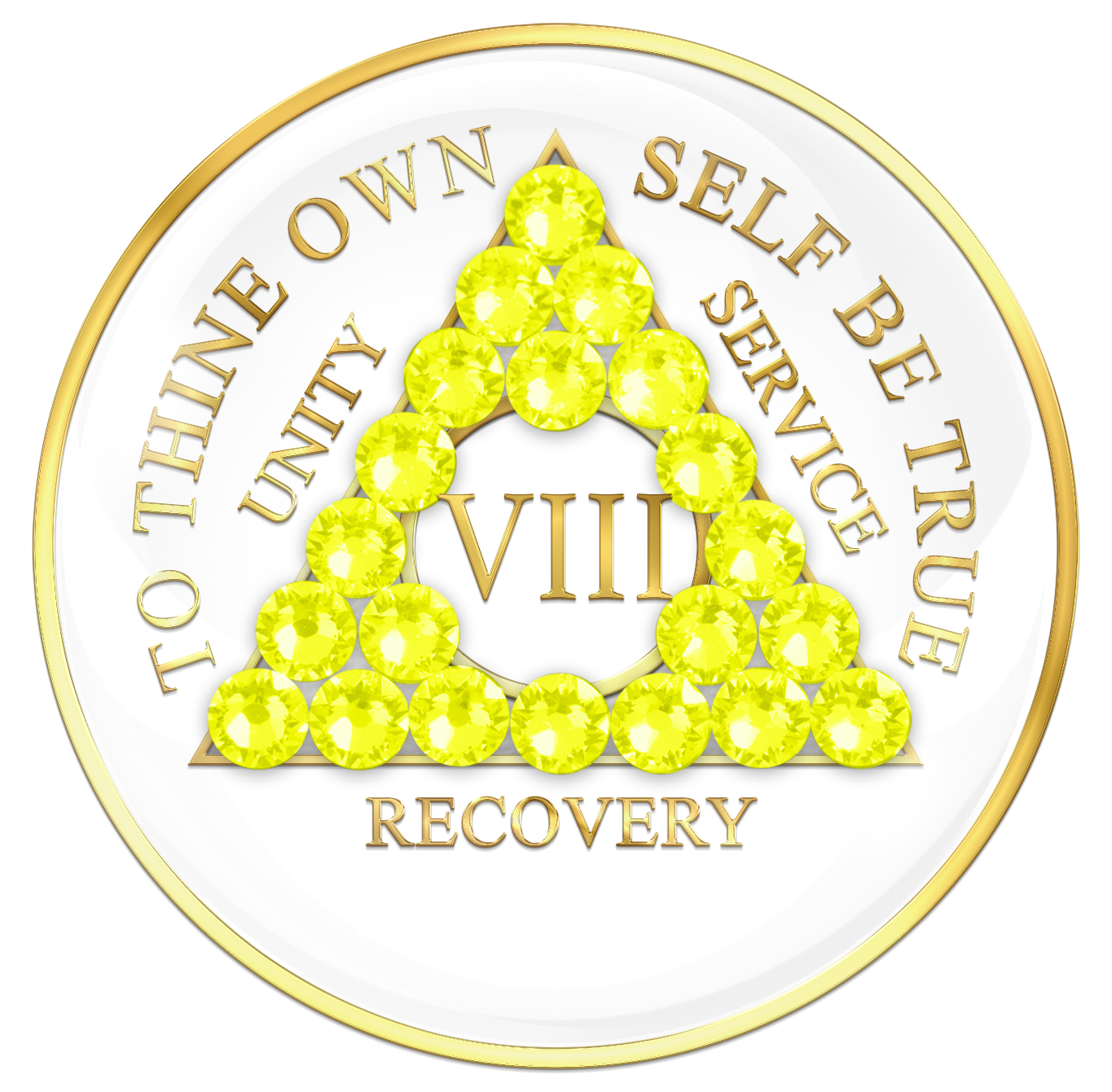 AA Sobriety Chip White with Neon Yellow Crystals