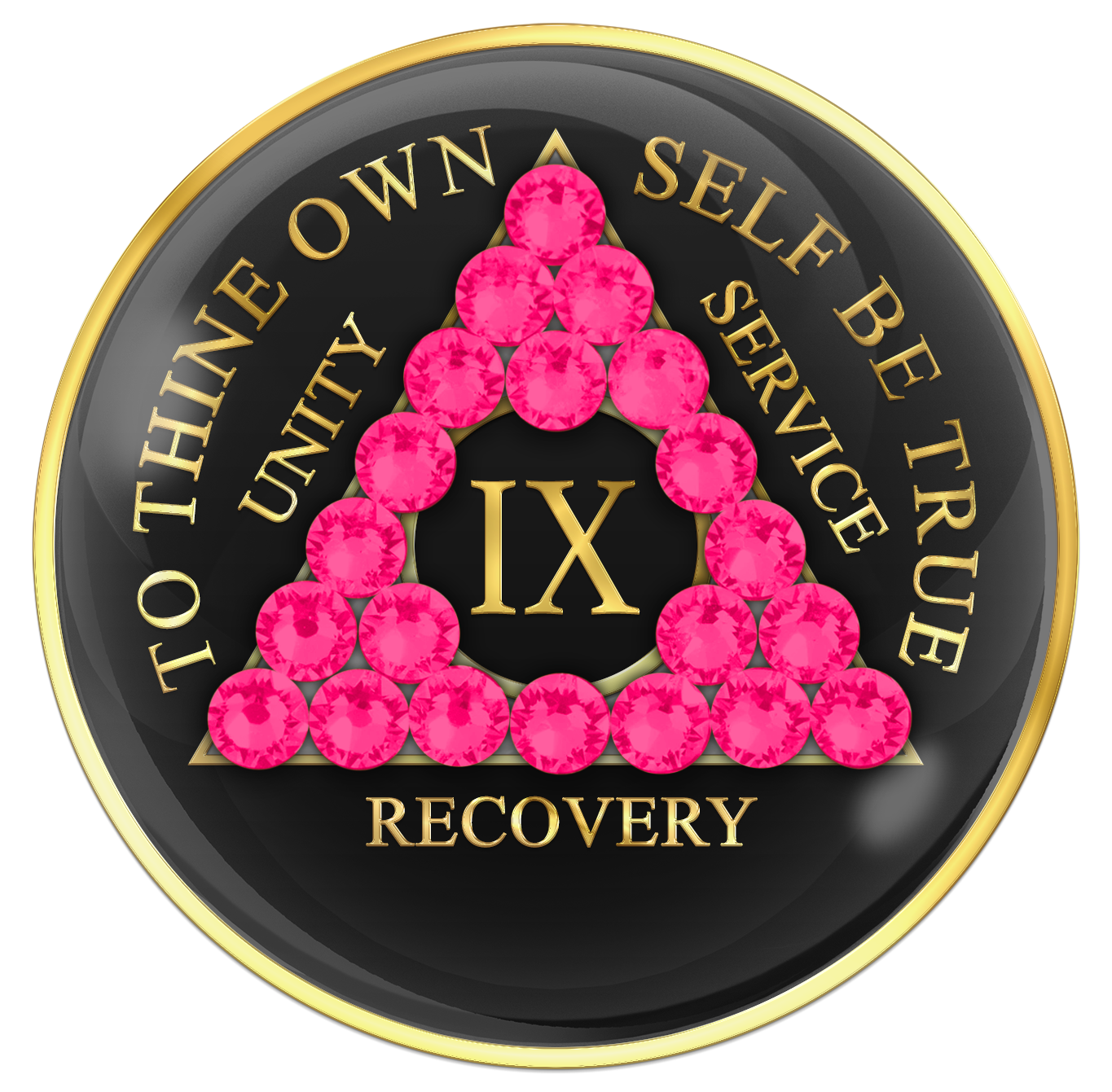 AA Sobriety Chip Black with Neon Pink Crystals