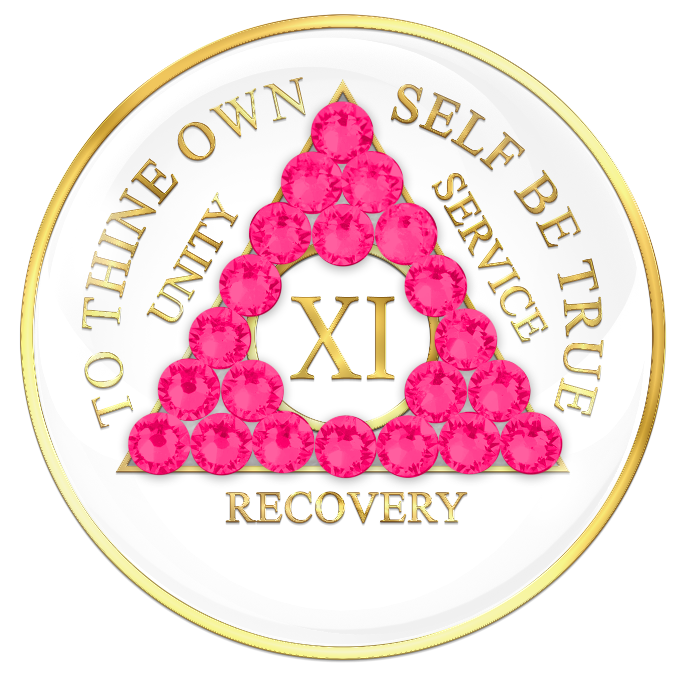 AA Sobriety Chip White with Neon Pink Crystals