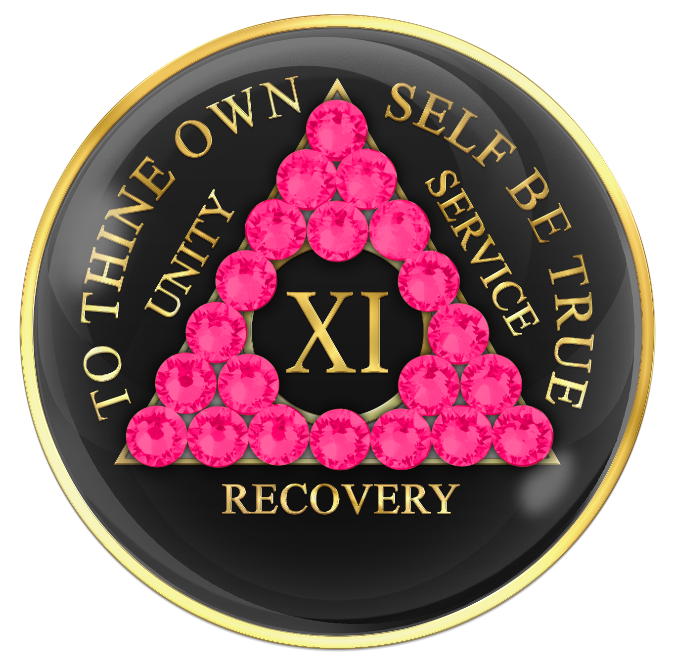 AA Sobriety Chip Black with Neon Pink Crystals