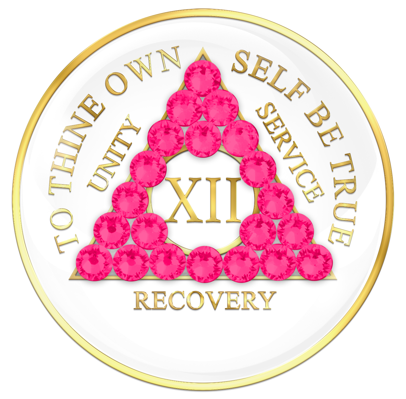 AA Sobriety Chip White with Neon Pink Crystals